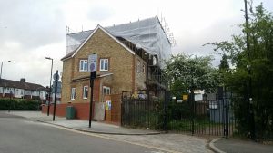 scaffolding around roof